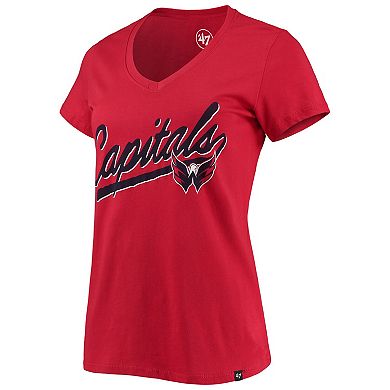 Women's '47 Red Washington Capitals Script Sweep Ultra Rival V-Neck T-Shirt