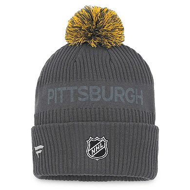 Men's Fanatics Branded Charcoal Pittsburgh Penguins Authentic Pro Home Ice Cuffed Knit Hat with Pom