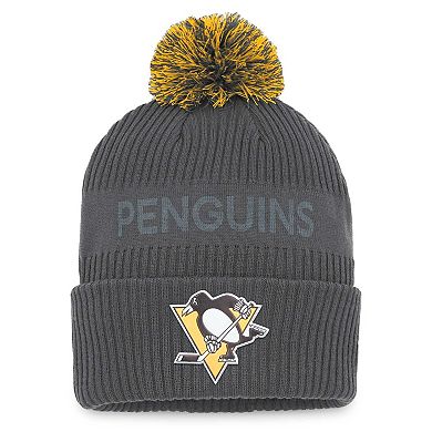 Men's Fanatics Branded Charcoal Pittsburgh Penguins Authentic Pro Home Ice Cuffed Knit Hat with Pom