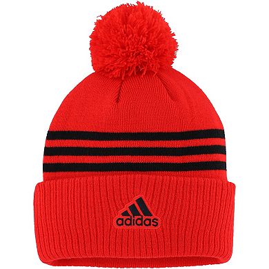 Men's adidas Red Ottawa Senators Locker Room Three Stripe Cuffed Knit Hat with Pom