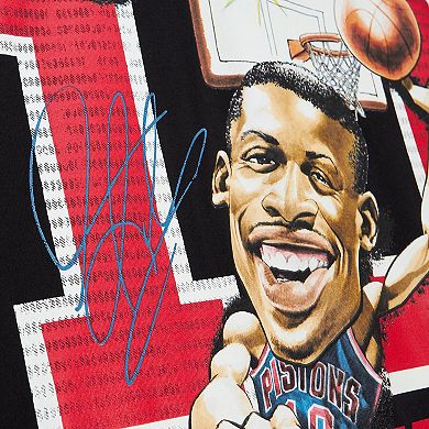Men's Mitchell & Ness Dennis Rodman Black Detroit Pistons Hardwood Classics Caricature T-Shirt