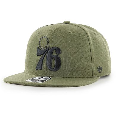 Men's '47 Olive Philadelphia 76ers Ballpark Camo Captain Snapback Hat