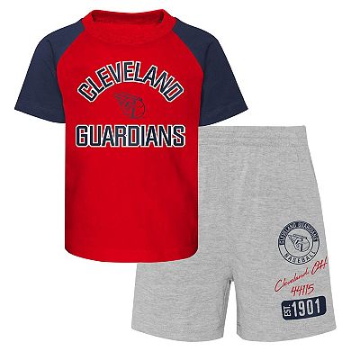 Infant Red/Heather Gray Cleveland Guardians Ground Out Baller Raglan T-Shirt and Shorts Set