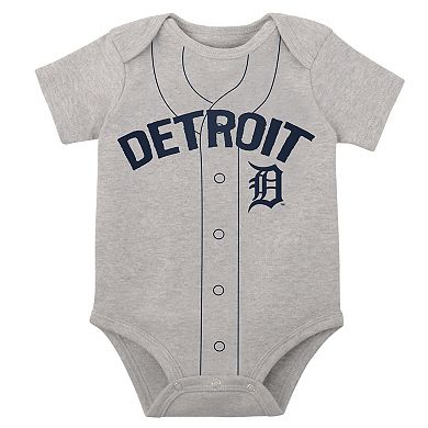 Infant White/Heather Gray Detroit Tigers Two-Pack Little Slugger Bodysuit Set