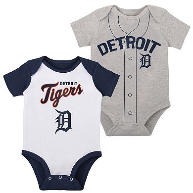 Infant White/Heather Gray Detroit Tigers Two-Pack Little Slugger Bodysuit Set