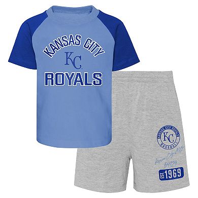 Infant Light Blue/Heather Gray Kansas City Royals Ground Out Baller Raglan T-Shirt and Shorts Set