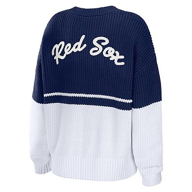 Women's WEAR by Erin Andrews Navy/White Boston Red Sox Chunky Pullover Sweatshirt