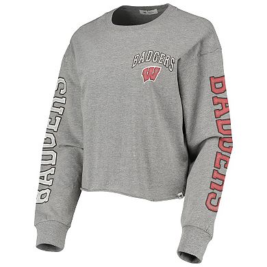Women's '47 Heathered Gray Wisconsin Badgers Ultra Max Parkway Long Sleeve Cropped T-Shirt