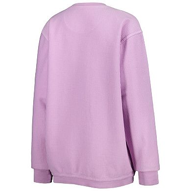 Women's Pressbox Purple LSU Tigers Comfy Cord Bar Print Pullover Sweatshirt