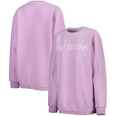 Women's Pressbox Purple LSU Tigers Comfy Cord Bar Print Pullover Sweatshirt