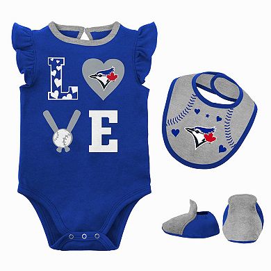 Newborn & Infant Royal/Heather Gray Toronto Blue Jays Three-Piece Love of Baseball Bib Bodysuit & Booties Set