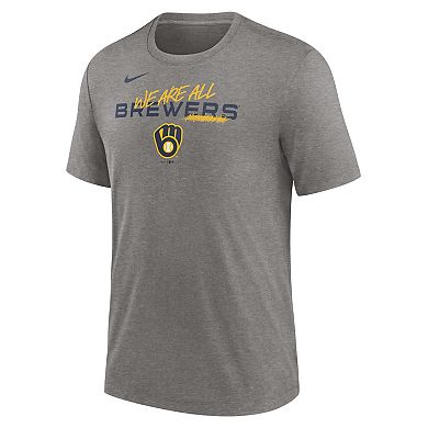 Men's Nike Heather Charcoal Milwaukee Brewers We Are All Tri-Blend T-Shirt