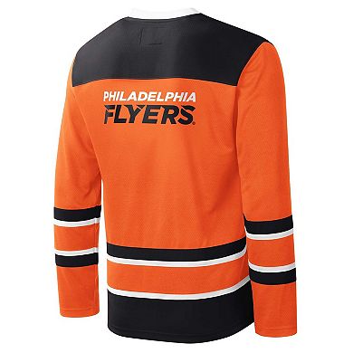 Men's Starter Orange/Black Philadelphia Flyers Cross Check Jersey V-Neck Long Sleeve T-Shirt