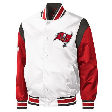 Men's Starter White Tampa Bay Buccaneers Throwback Warm Up Pitch Satin Full-Snap Varsity Jacket