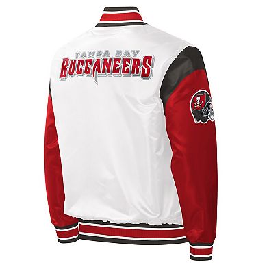 Men's Starter White Tampa Bay Buccaneers Throwback Warm Up Pitch Satin Full-Snap Varsity Jacket