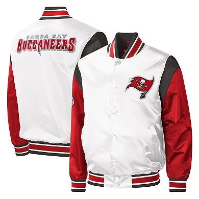 Men's Starter White Tampa Bay Buccaneers Throwback Warm Up Pitch Satin Full-Snap Varsity Jacket