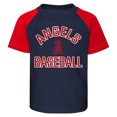 Infant Navy/Heather Gray Los Angeles Angels Ground Out Baller Raglan T-Shirt and Shorts Set