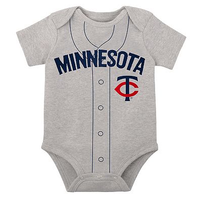 Infant White/Heather Gray Minnesota Twins Two-Pack Little Slugger Bodysuit Set