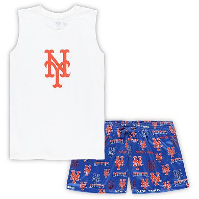 Women's Concepts Sport White/Royal New York Mets Plus Size Tank Top & Shorts Sleep Set