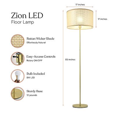 Brightech Zion 65" Led Floor Lamp With Rattan Drum Shade