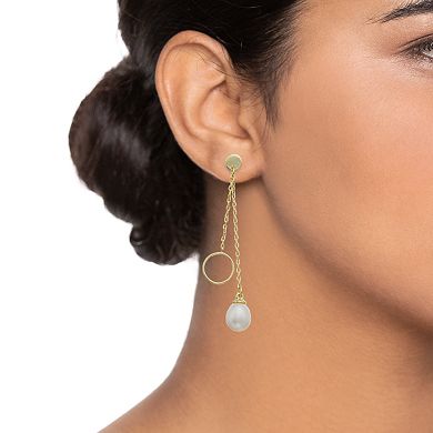 14k Gold-Plated Silver with Cultured Freshwater Pearl & Eternity Circle Drop Fringe Earrings