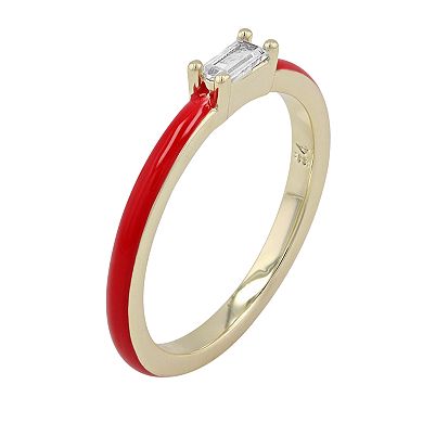 14k Gold Over Silver Cubic Zirconia & Enamel Stacking Ring