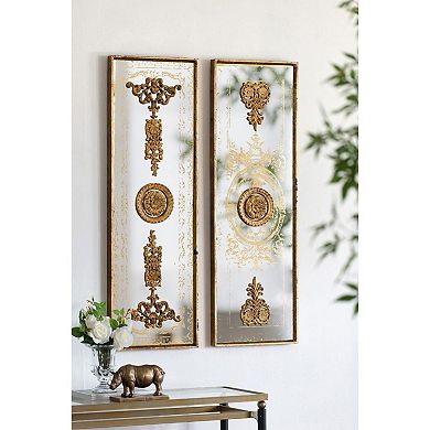 Set of 2 Bronze and White Doorways Mirrored Wall Art Decor 47.75" x 15.75"