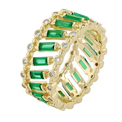 14k Gold Over Silver & Emerald & Baguette Eternity Band Ring