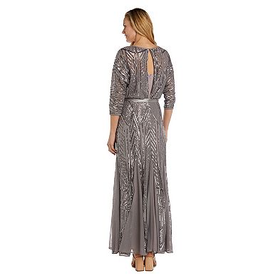 Women's R&M Richards Dolman Sleeve Blouson Sequin Gown