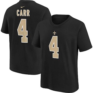 Youth Nike Derek Carr Black New Orleans Saints Player Name & Number T-Shirt