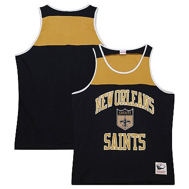 Men's Mitchell & Ness Black/Gold New Orleans Saints Gridiron Classics Heritage Colorblock Tank Top