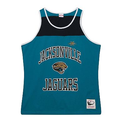 Men's Mitchell & Ness Teal/Black Jacksonville Jaguars Gridiron Classics Heritage Colorblock Tank Top