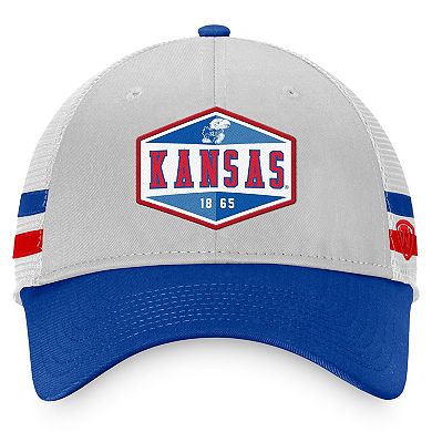 Men's Top of the World Gray/Royal Kansas Jayhawks Three-Tone Striped Snapback Hat