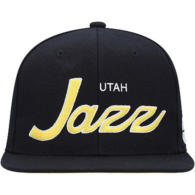 Men's Mitchell & Ness Black Utah Jazz Hardwood Classics Script 2.0 Snapback Hat