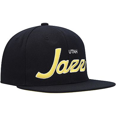 Men's Mitchell & Ness Black Utah Jazz Hardwood Classics Script 2.0 Snapback Hat