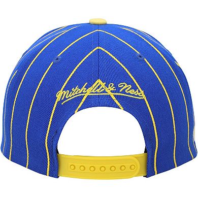 Men's Mitchell & Ness Royal/Gold Golden State Warriors Hardwood Classics Pinstripe Snapback Hat