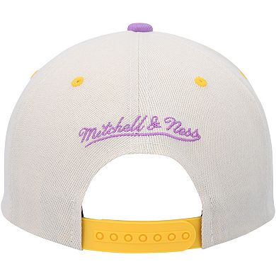 Men's Mitchell & Ness Cream/Purple Los Angeles Lakers Hardwood Classics Pop Snapback Hat