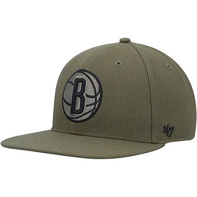 Men's '47 Olive Brooklyn Nets Ballpark Camo Captain Snapback Hat