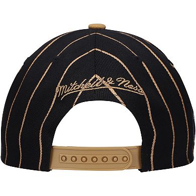 Men's Mitchell & Ness Black/Gold Philadelphia 76ers Hardwood Classics Pinstripe Snapback Hat