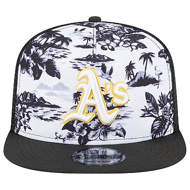 Men's New Era White/Black Oakland Athletics Vacay 2.0 A-Frame Trucker 9FIFTY Snapback Hat