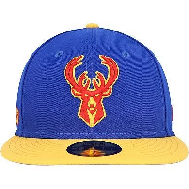 Men's New Era Blue Milwaukee Bucks Side Patch 59FIFTY Fitted Hat