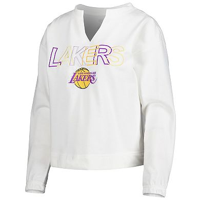 Women's Concepts Sport  White Los Angeles Lakers Sunray Notch Neck Long Sleeve T-Shirt