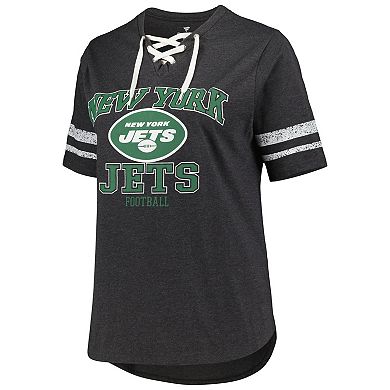 Women's Fanatics Branded Heather Charcoal New York Jets Plus Size Lace-Up V-Neck T-Shirt