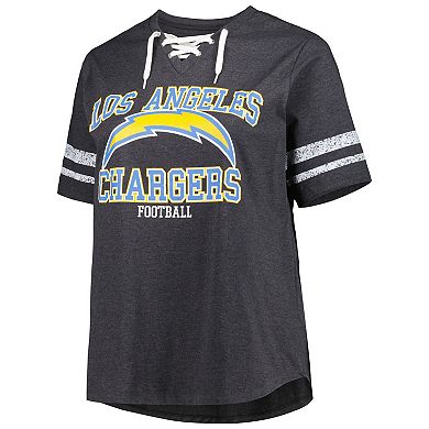 Women's Fanatics Branded Heather Charcoal Los Angeles Chargers Plus Size Lace-Up V-Neck T-Shirt