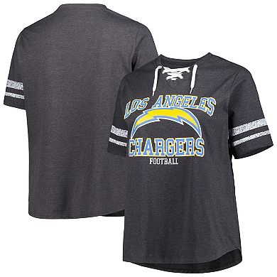 Women's Fanatics Branded Heather Charcoal Los Angeles Chargers Plus Size Lace-Up V-Neck T-Shirt