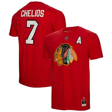 Men's Mitchell & Ness Chris Chelios Red Chicago Blackhawks  Name & Number T-Shirt