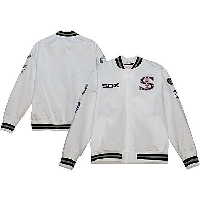 Men's Mitchell & Ness White Chicago White Sox City Collection Satin Full-Snap Varsity Jacket
