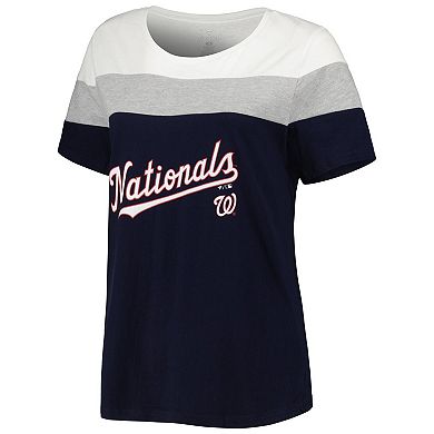Women's Navy/Heather Gray Washington Nationals Plus Size Colorblock T-Shirt