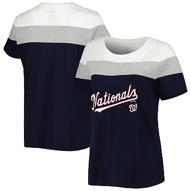 Women's Navy/Heather Gray Washington Nationals Plus Size Colorblock T-Shirt
