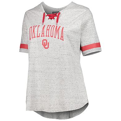 Women's Heather Gray Oklahoma Sooners Plus Size Lace-Up T-Shirt